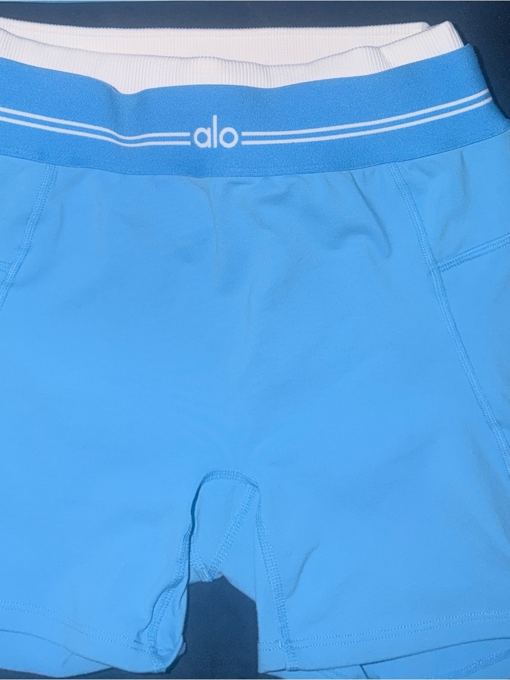 ALO Yoga Limited: Azure Blue/White Airbrush High-Waist Better Together Short.